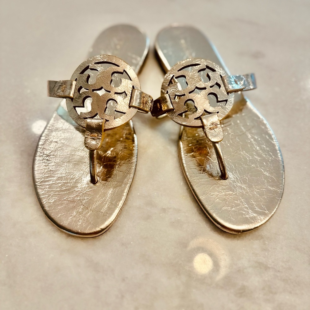 🏖️ Tory Burch Miller Metallic Gold Soft Sandals